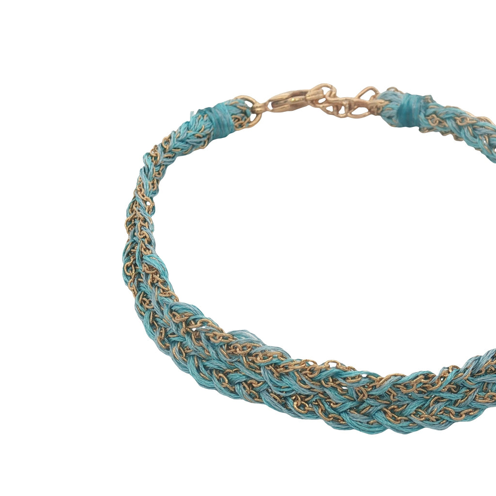 Bracelet brésilien doré cordon turquoise chaine dorée GM