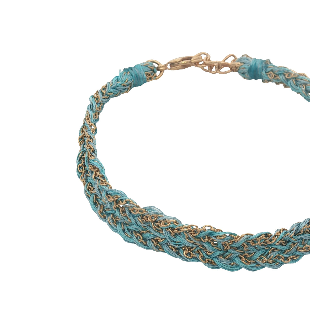 Bracelet brésilien doré cordon turquoise chaine dorée GM