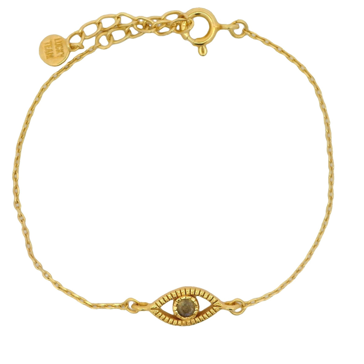 Bracelet doré oeil ovale ajouré texturé en labradorite
