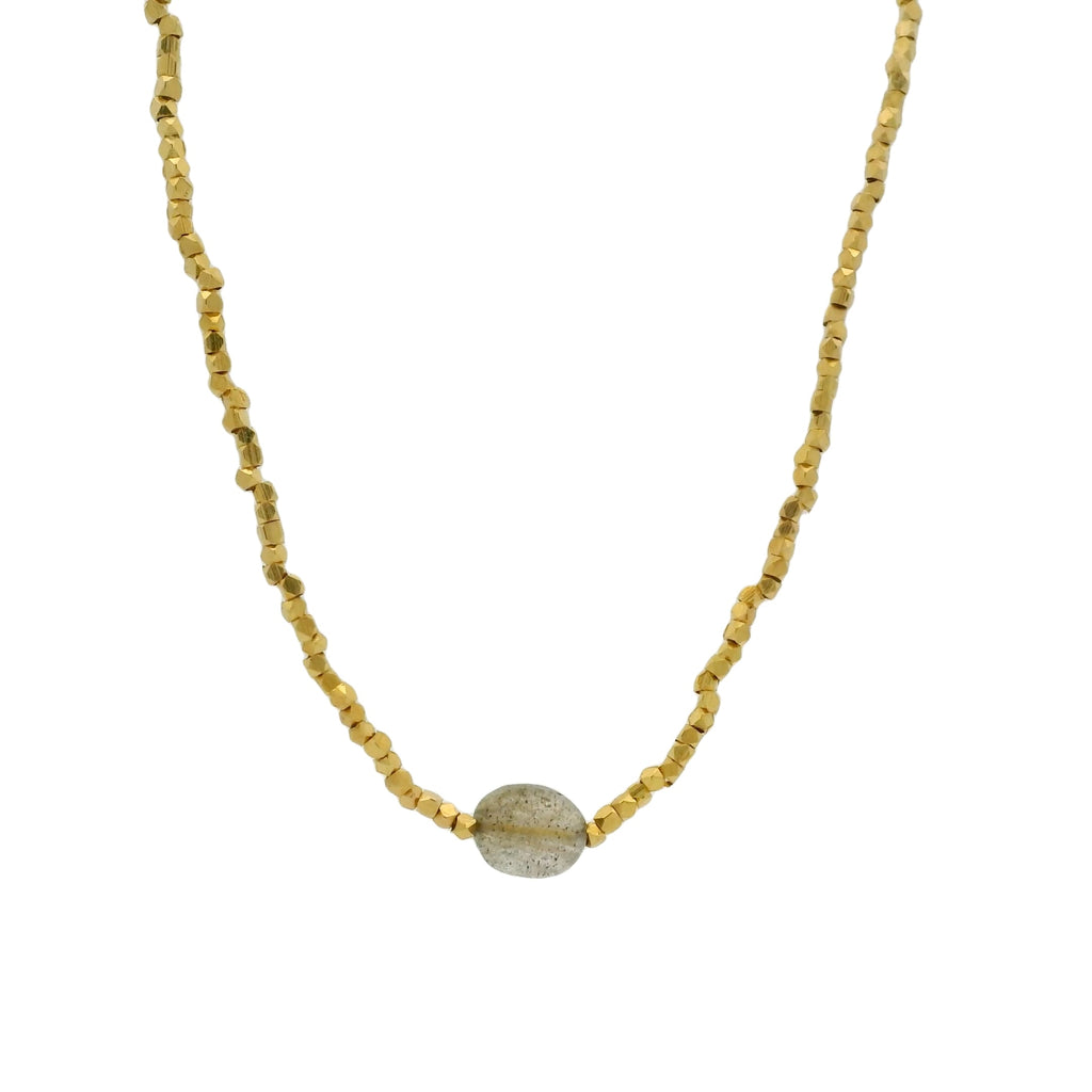 Collier perles dorées et labradorite 40 cm