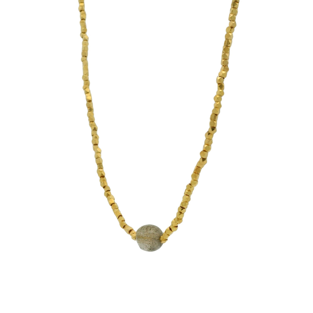 Collier perles dorées et labradorite 40 cm