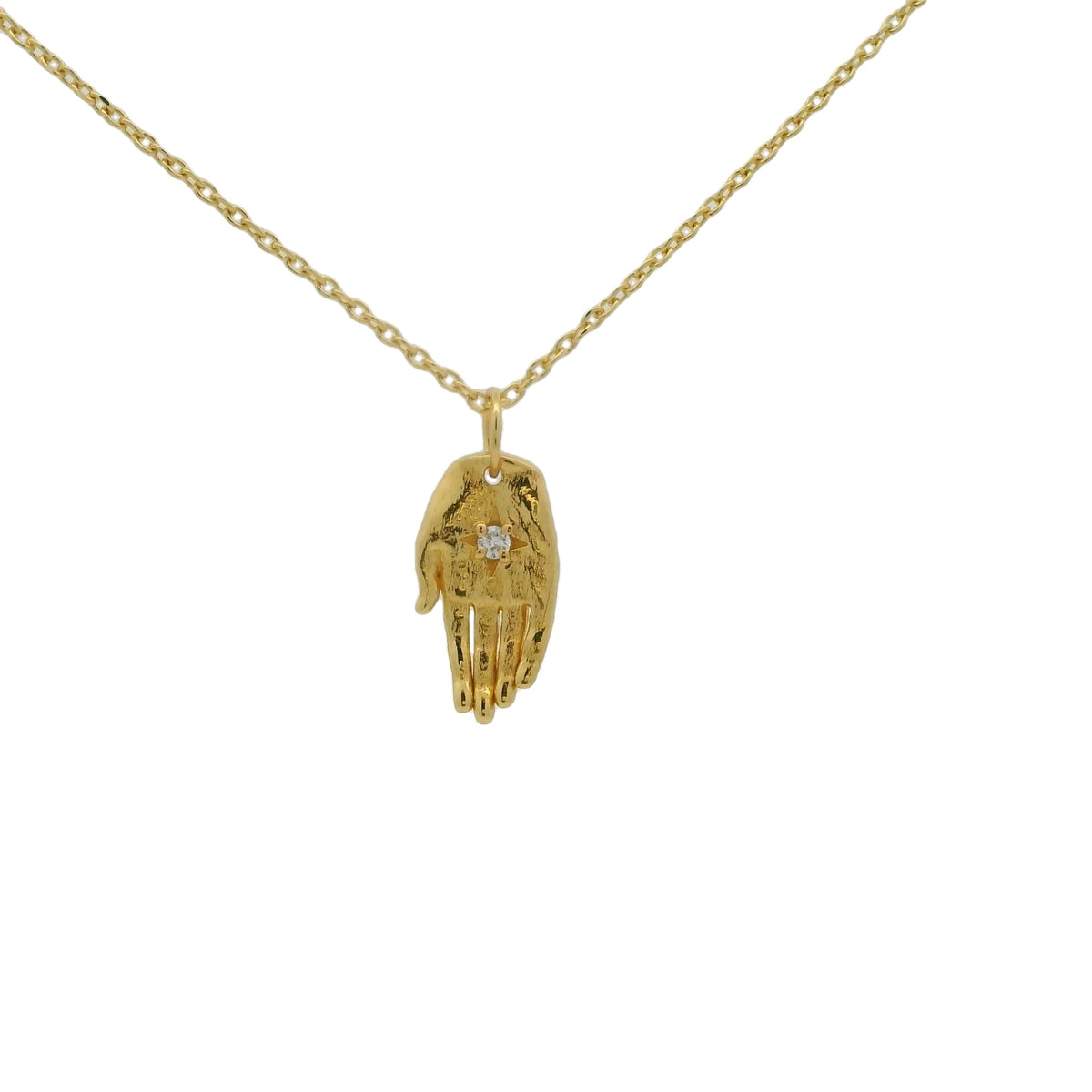 Collier doré main de Fatma ouverte et zircon 42 cm