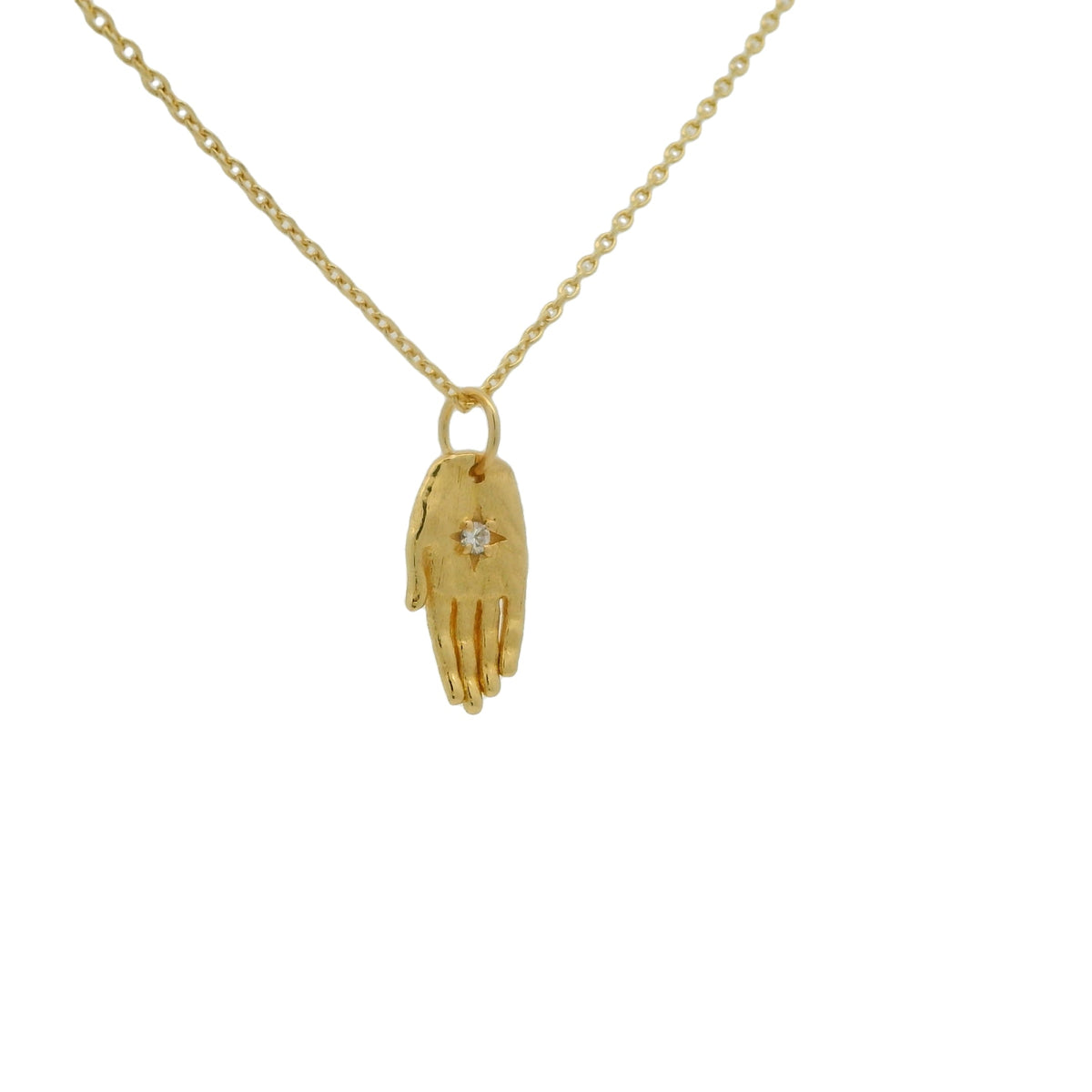 Collier doré main de Fatma ouverte et zircon 42 cm
