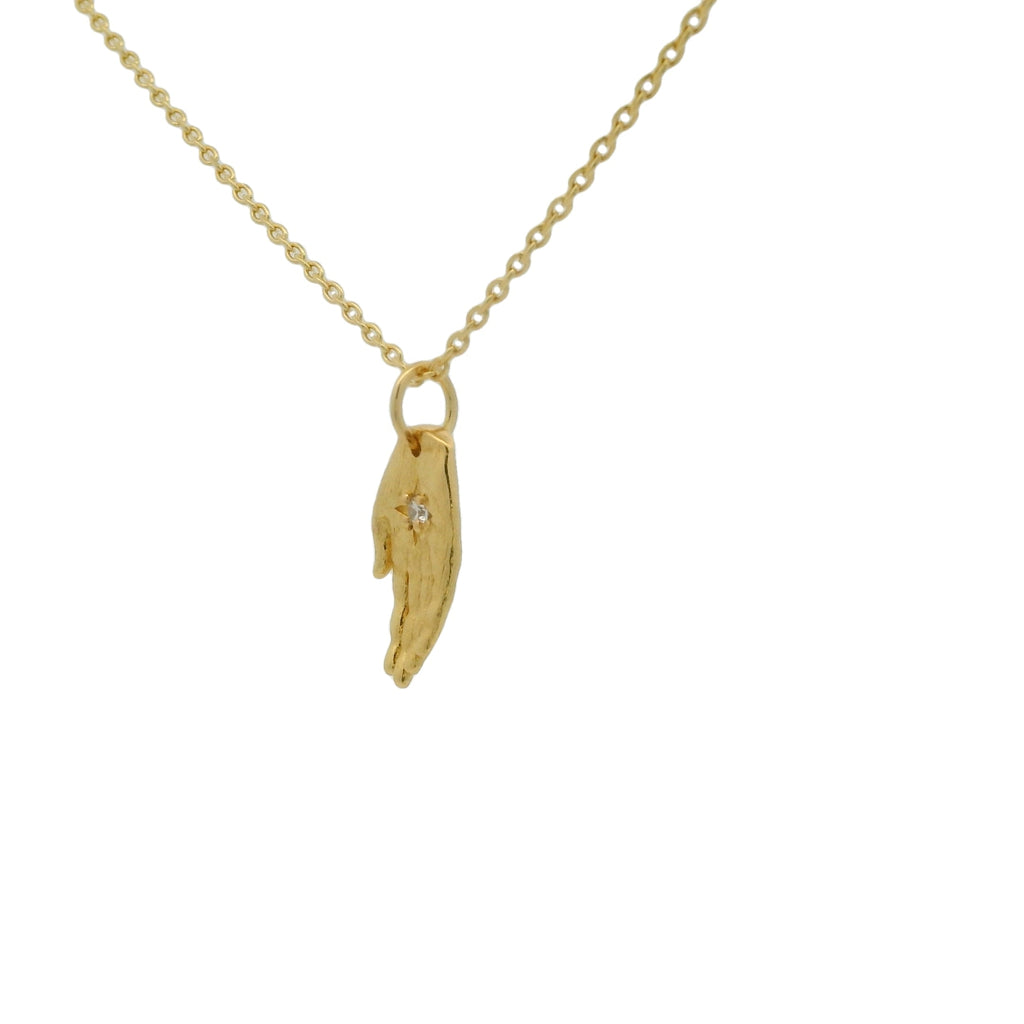 Collier doré main de Fatma ouverte et zircon 42 cm