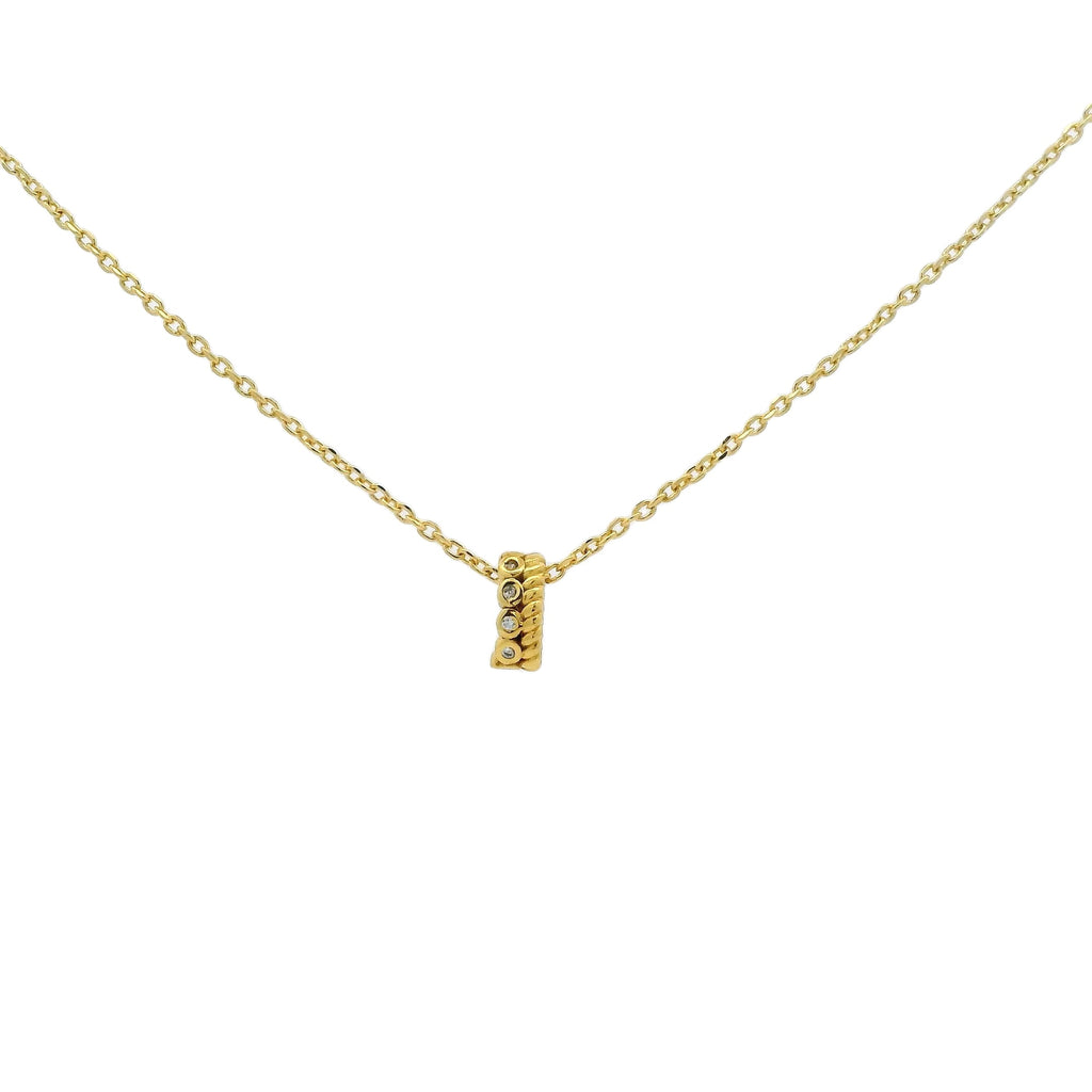 Collier doré double anneau ovale tressé et zircons blancs 42 cm
