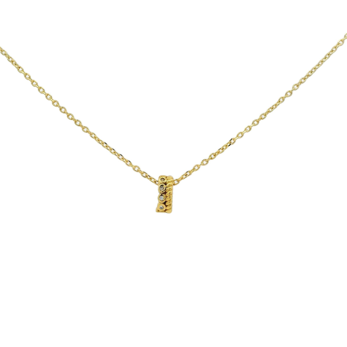 Collier doré double anneau ovale tressé et zircons blancs 42 cm