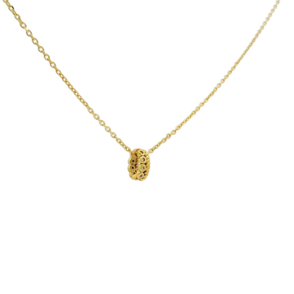 Collier doré double anneau ovale tressé et zircons blancs 42 cm