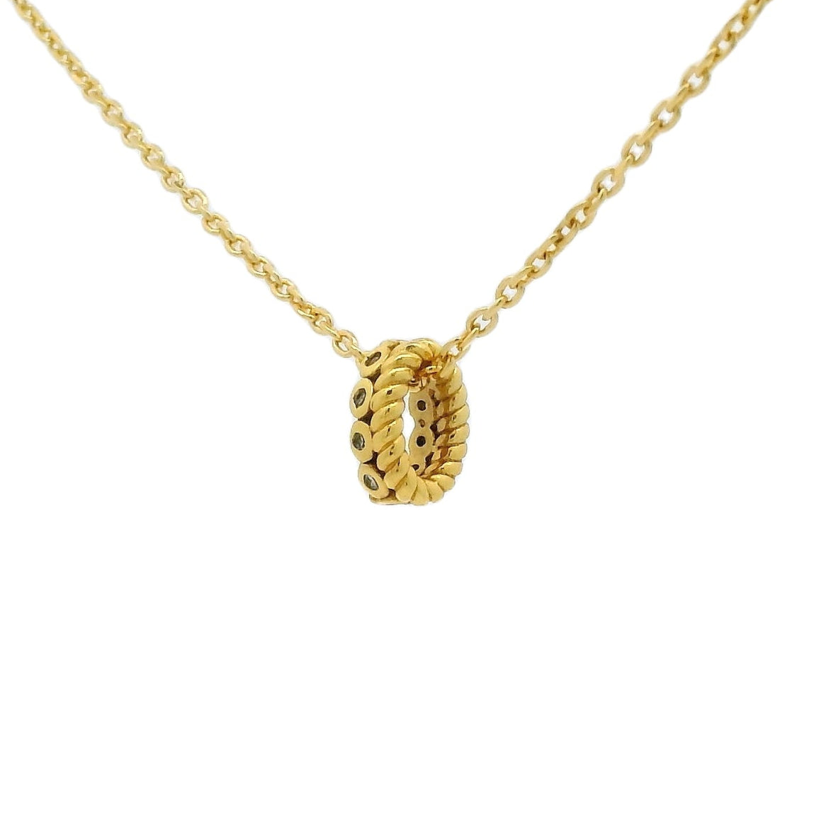 Collier doré double anneau ovale tressé et zircons blancs 42 cm