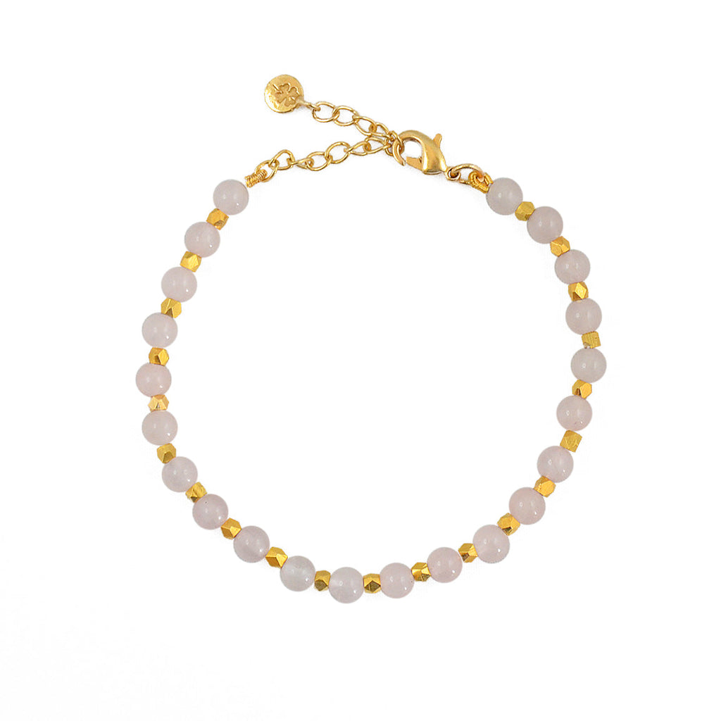 Bracelet perles dorées et pierres facettées - ROSE PALE
