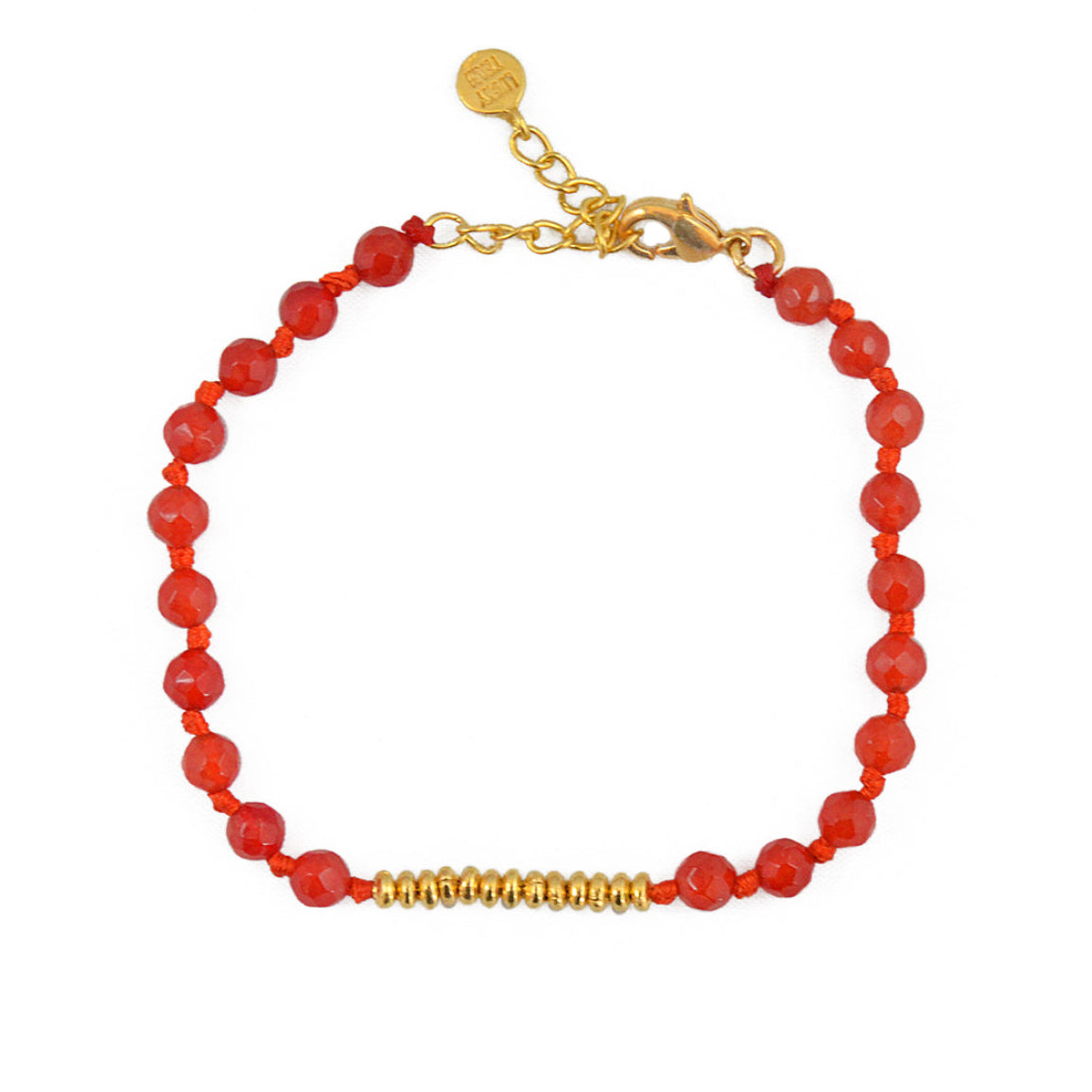 Bracelet pierres facettées et disques dorées - AGATE ROUGE
