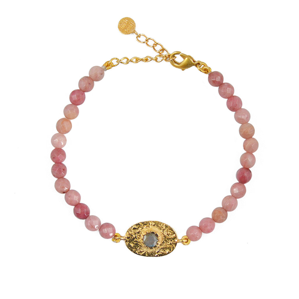 Bracelet doré pierres plaque ovale martelée - AGETE ROSE