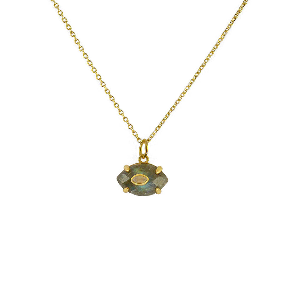 Collier doré oeil en pierre et zircon - LABRADORITE
