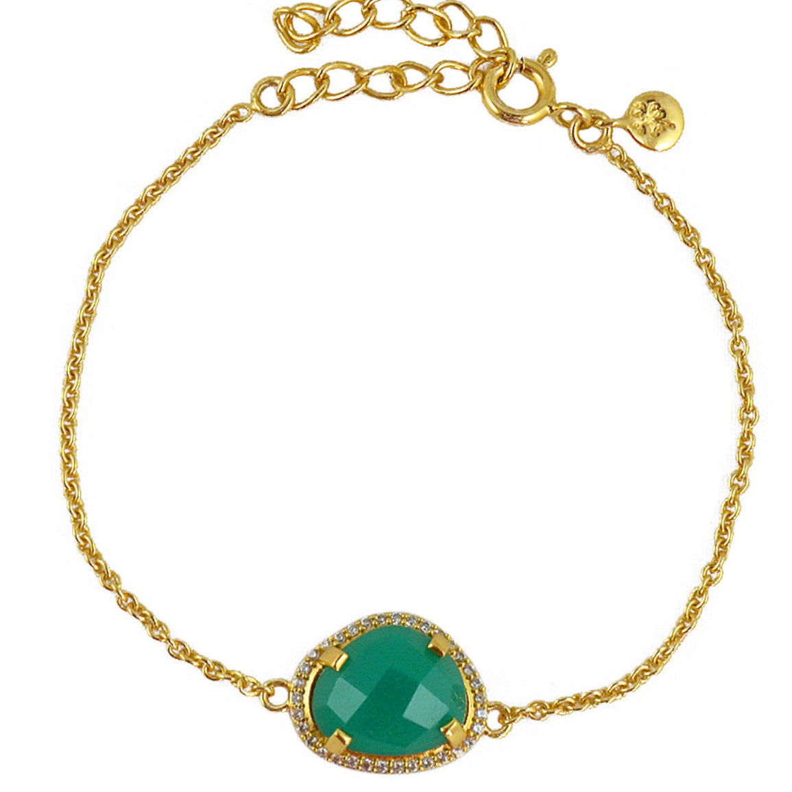 Bracelet doré pierre serti 4 griffes et zircons - ONYX VERTE