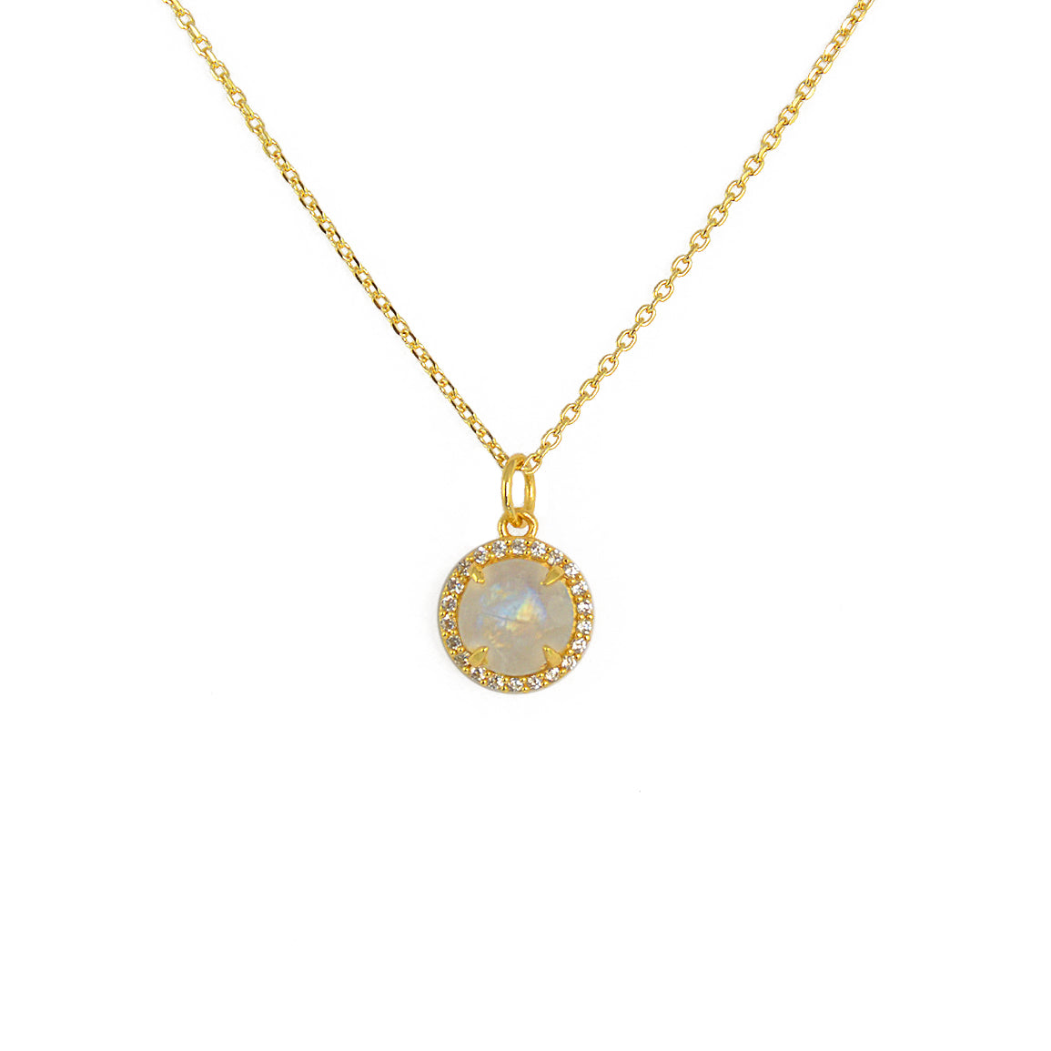 Collier doré pendentif rond pierre et zircons - PIERRE DE