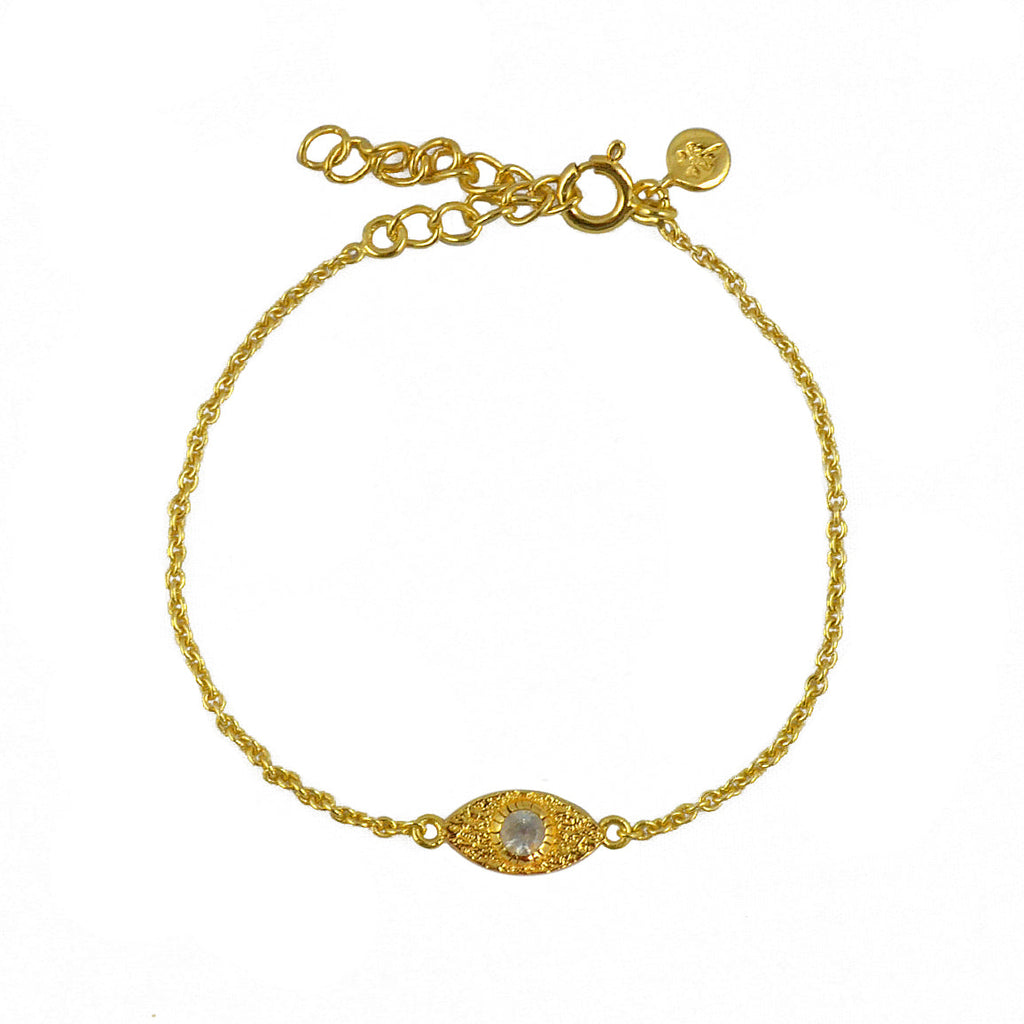 Bracelet doré et oeil martelé et pierre - PREHNITE
