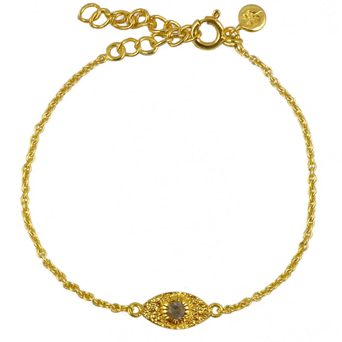 Bracelet doré et oeil martelé et pierre