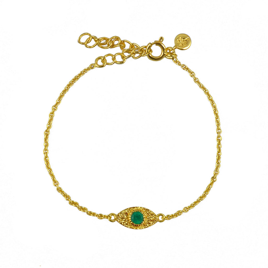 Bracelet doré et oeil martelé et pierre - ONYX VERTE