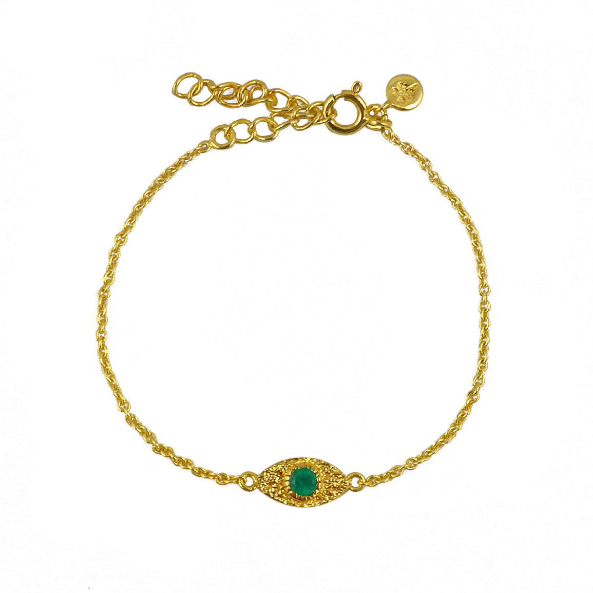 Bracelet doré et oeil martelé et pierre - ONYX VERTE