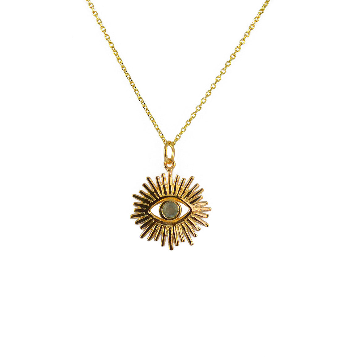 Collier doré oeil soleil et pierre - PREHNITE - Colliers