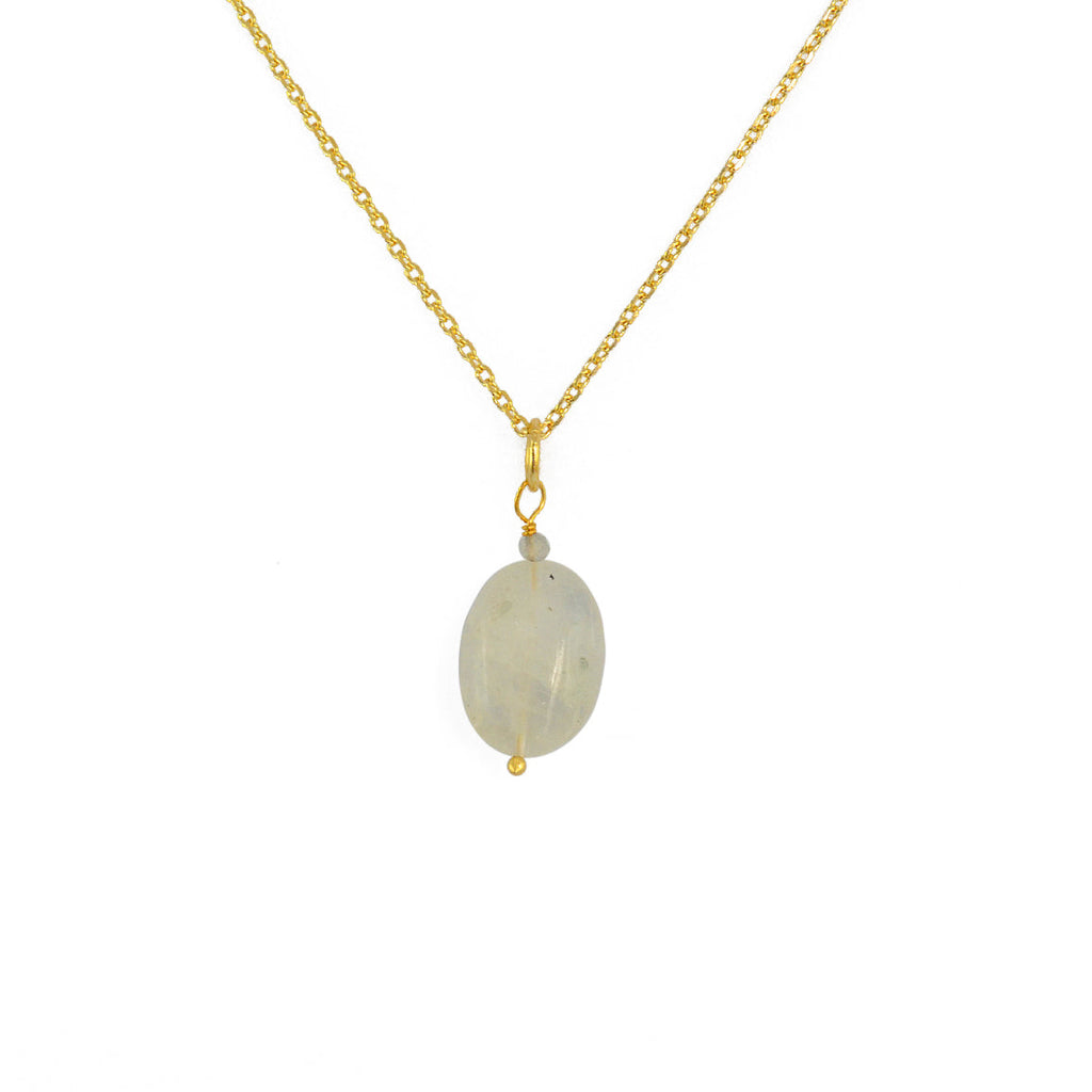Collier doré et pendentif pierre lisse - PIERRE DE LUNE