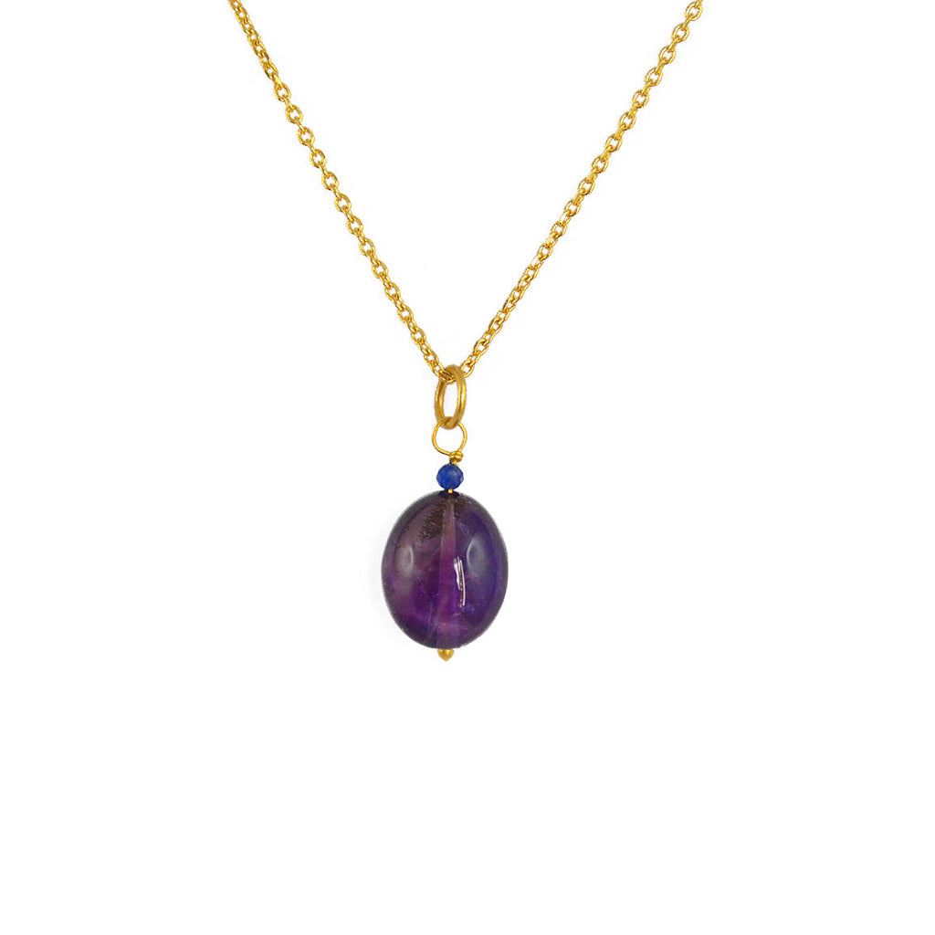 Collier doré et pendentif pierre lisse - AMETHYST