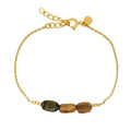 Bracelet doré trio oeil de tigre et perles dorées