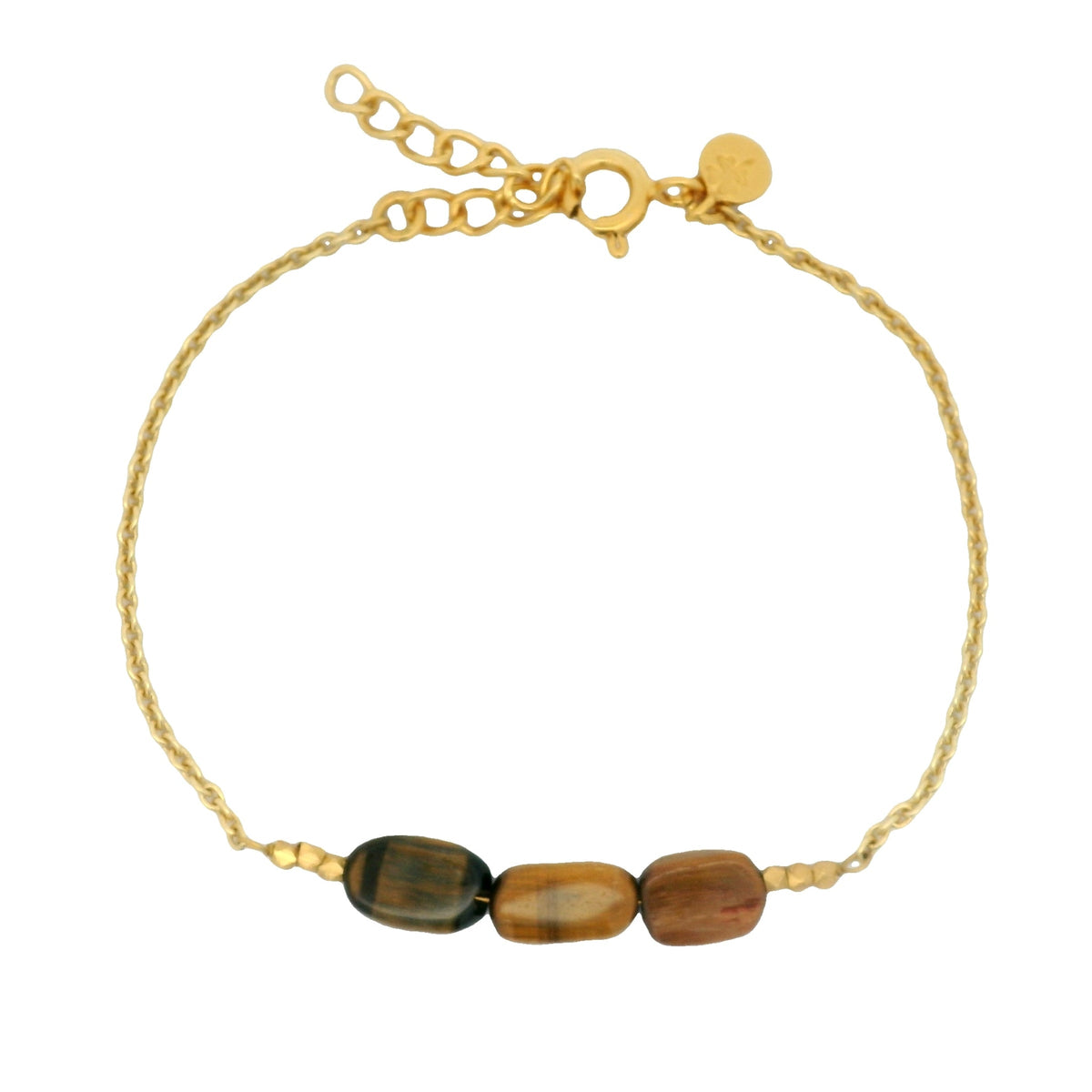 Bracelet doré trio oeil de tigre et perles dorées