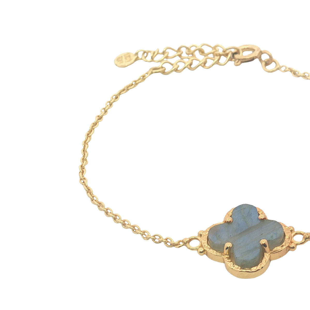 Bracelet doré trèfle en labradorite serti 4 griffes