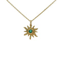 Collier doré soleil rayons irréguliers et onyx verte 42 cm
