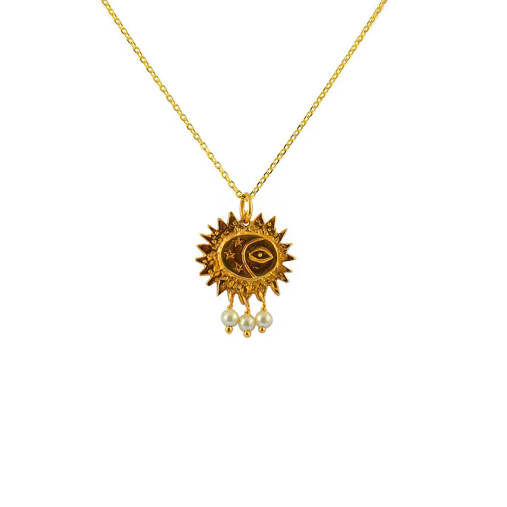 Collier doré pendentif astres et pampilles pierre - PERLE -