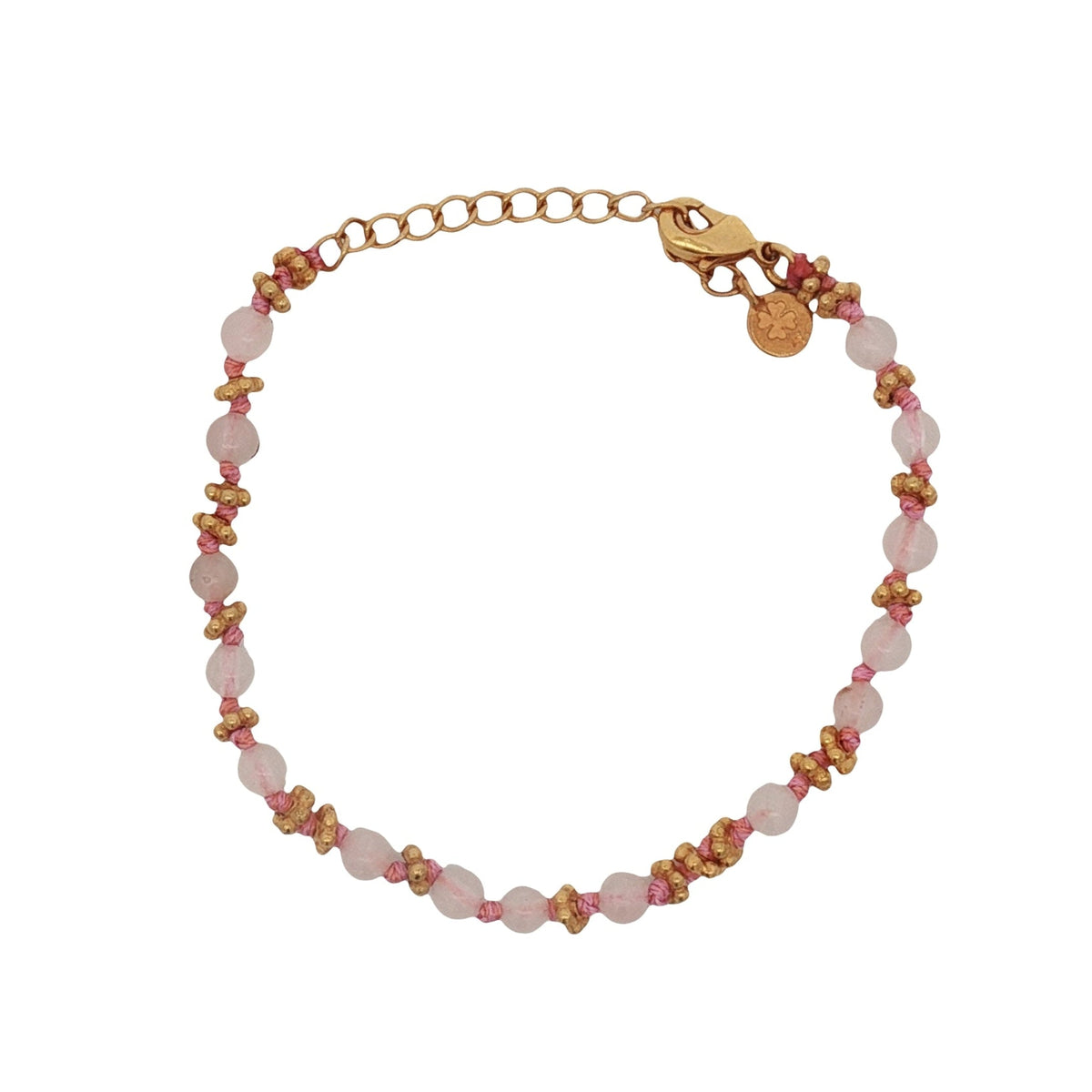Bracelet doré perles fantaisie roses avec couronnes dorées et noeuds