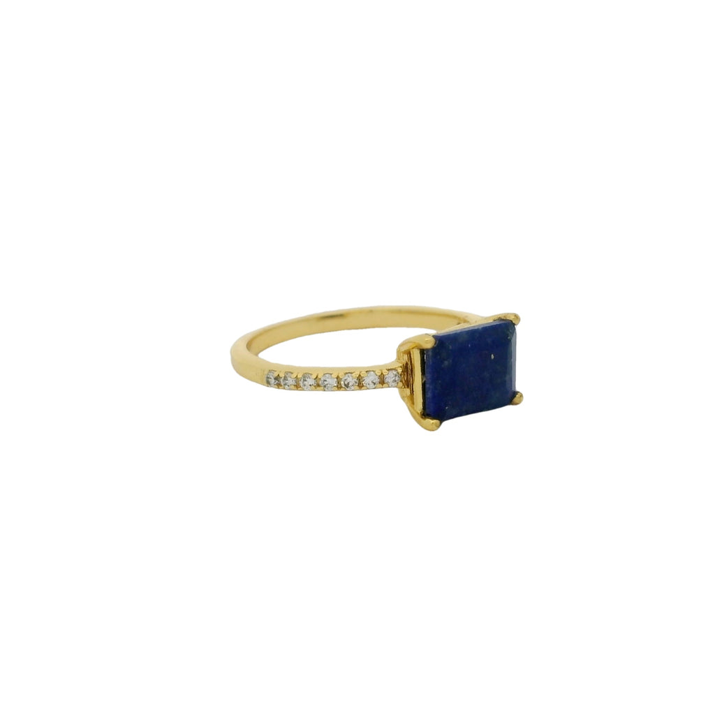 Bague dorée solitaire pierre et zircons