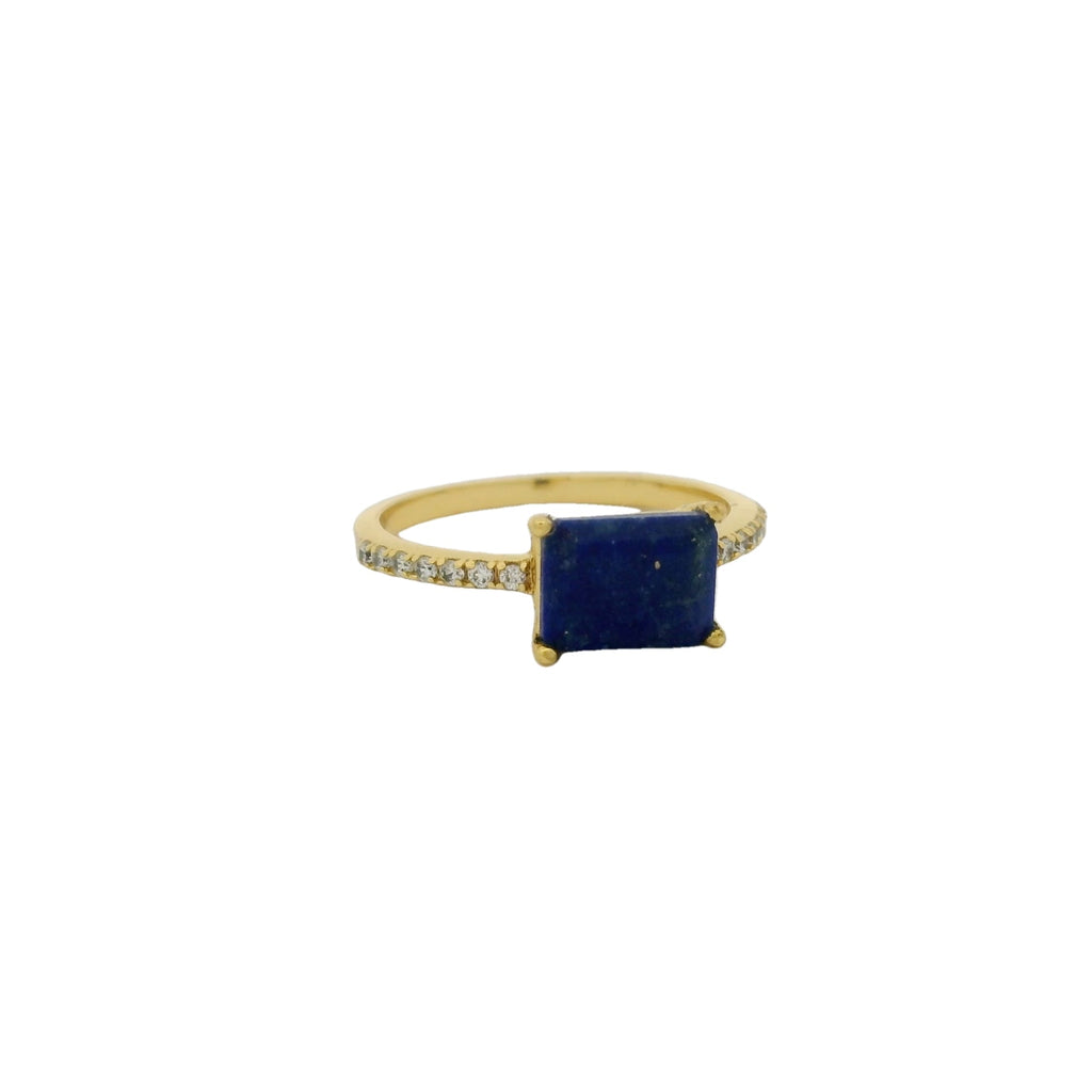 Bague dorée solitaire pierre et zircons