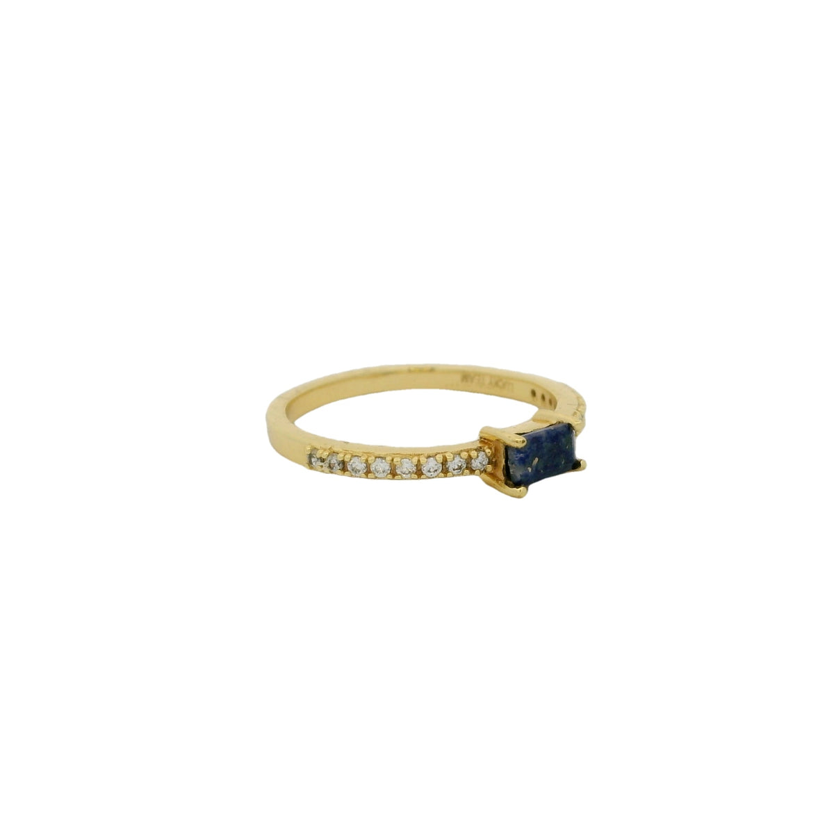 Bague dorée fine lapis lazulis rectangulaire avec zircons blancs