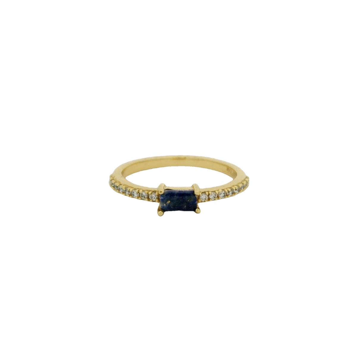 Bague dorée fine lapis lazulis rectangulaire avec zircons blancs