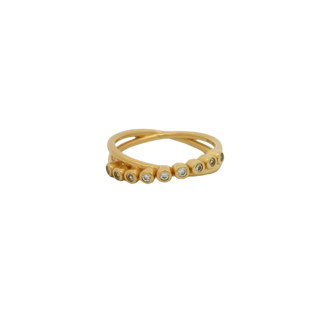 Bague dorée double anneau zircons