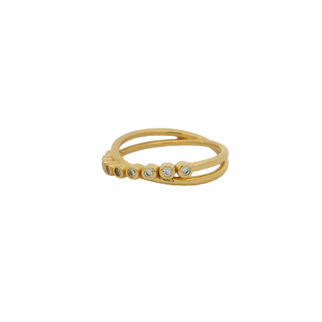 Bague dorée double anneau zircons