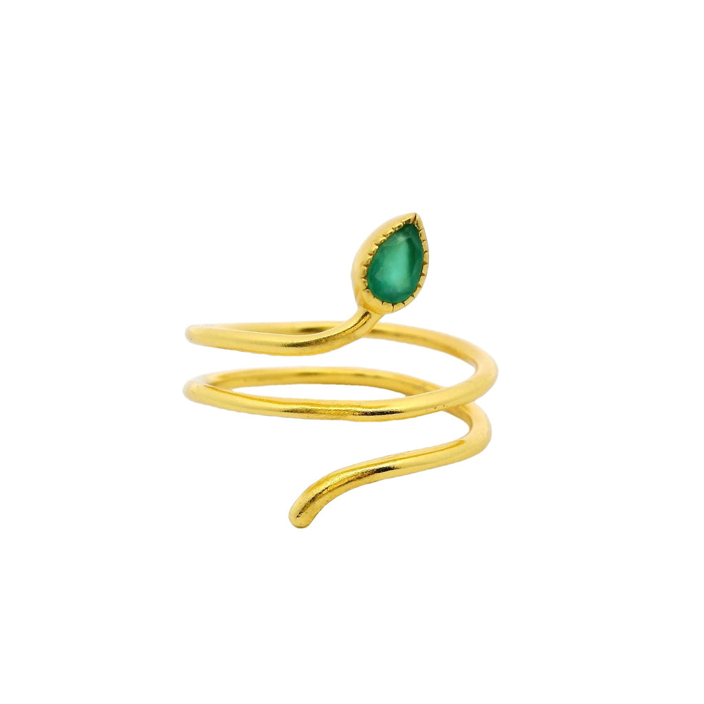 Bague doré serpent et onyx verte