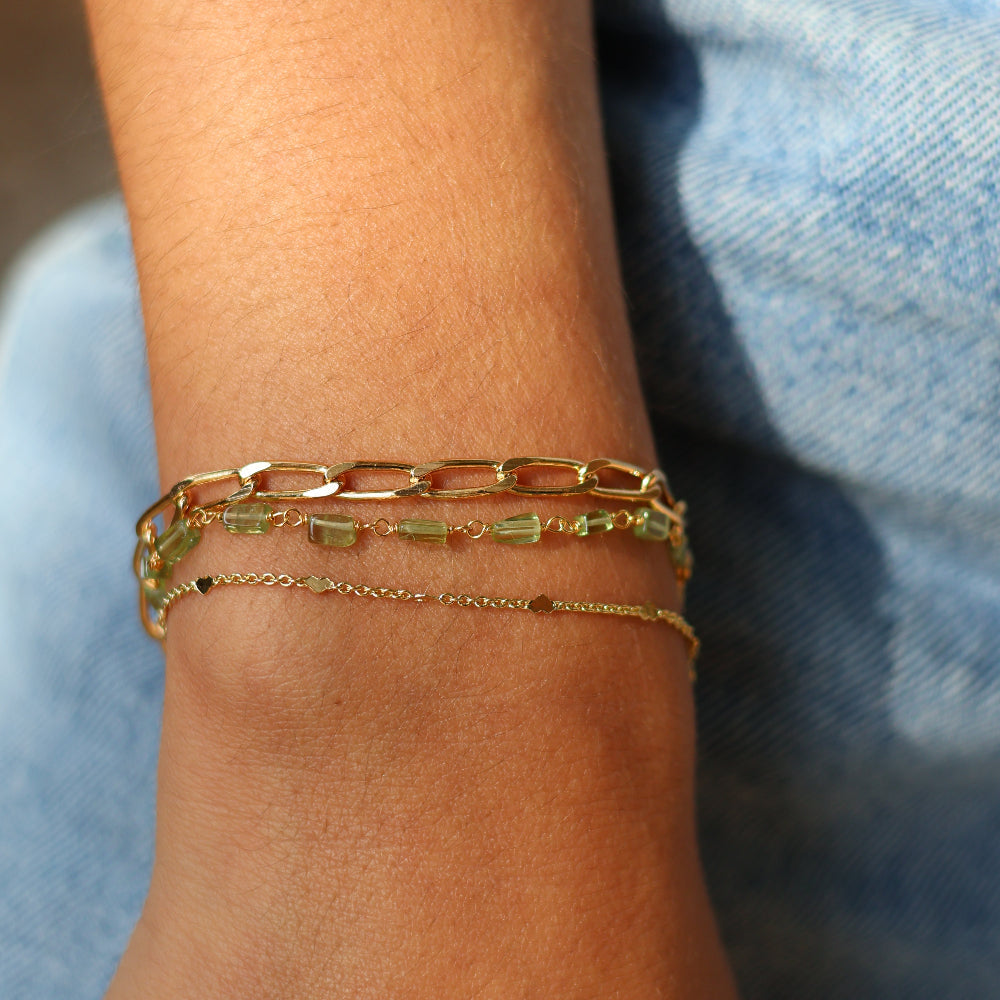 Bracelet doré et pierres naturelles carrées