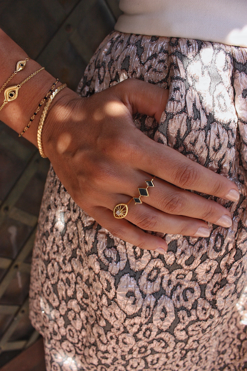 Bague losange onyx noir dorée à l’or fin 18k - Bagues