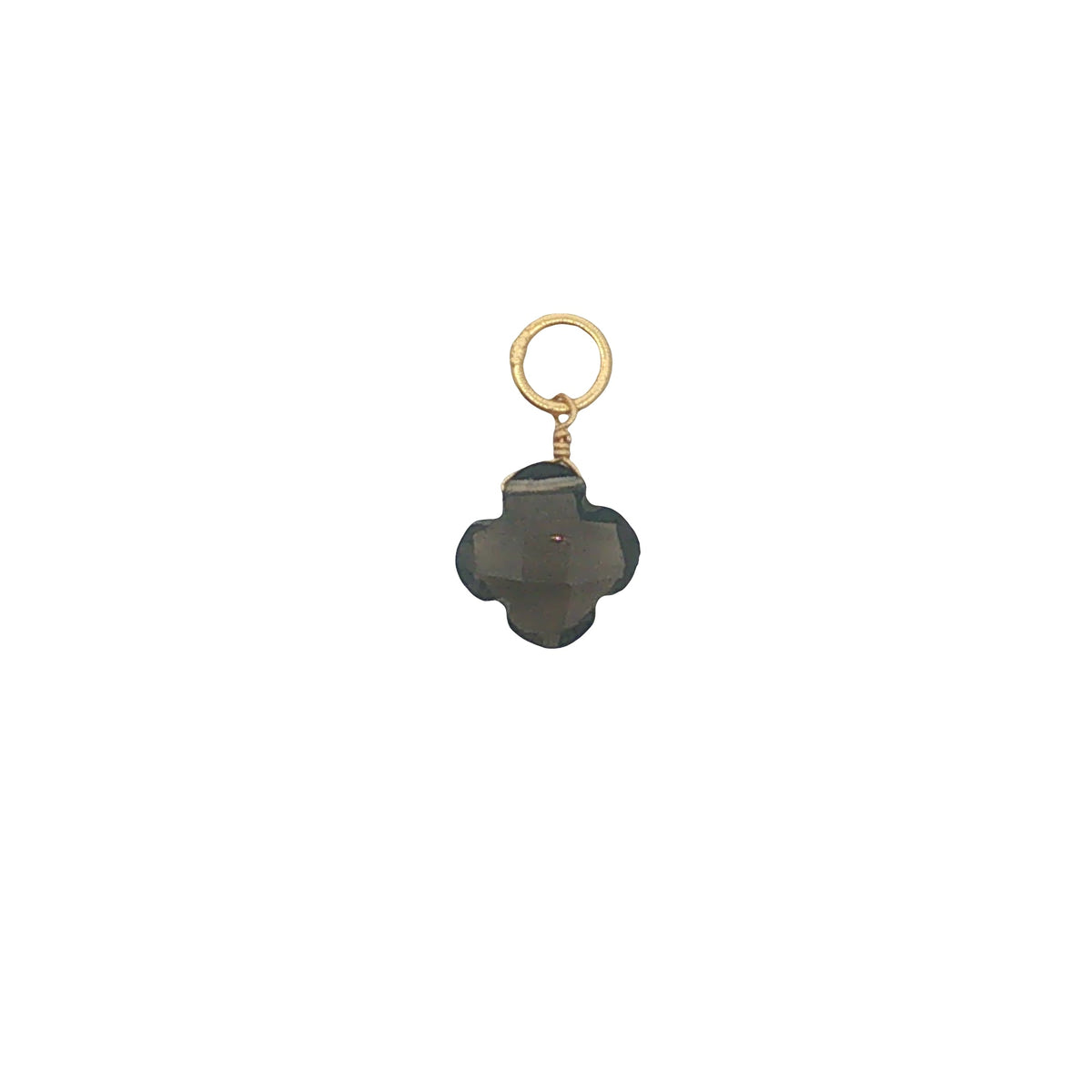Charms doré trèfle quartz fumé 10 mm