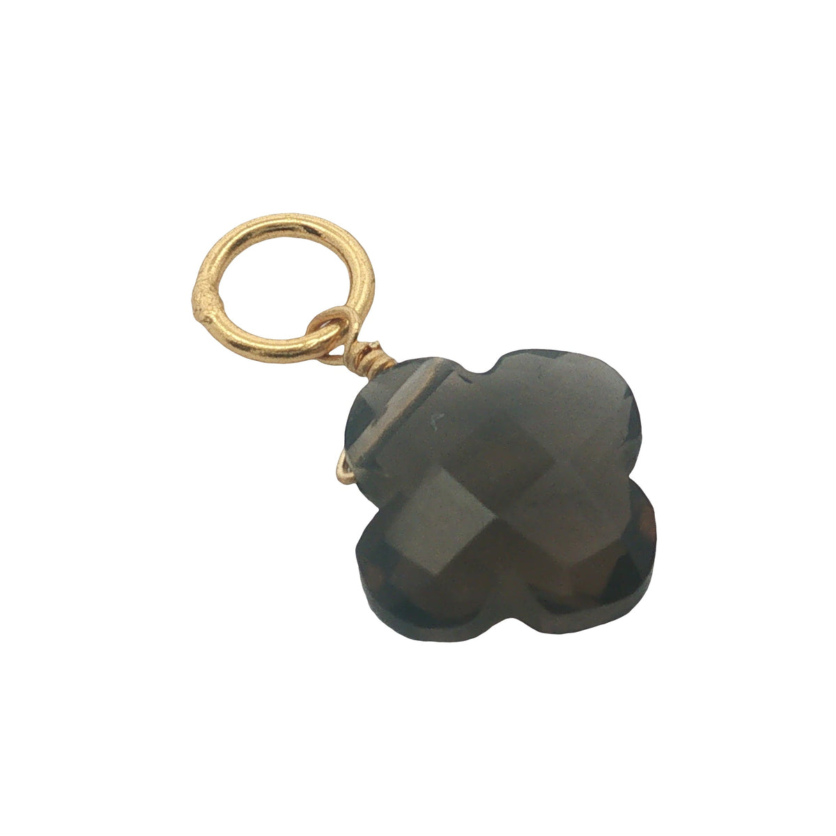 Charms doré trèfle quartz fumé 10 mm