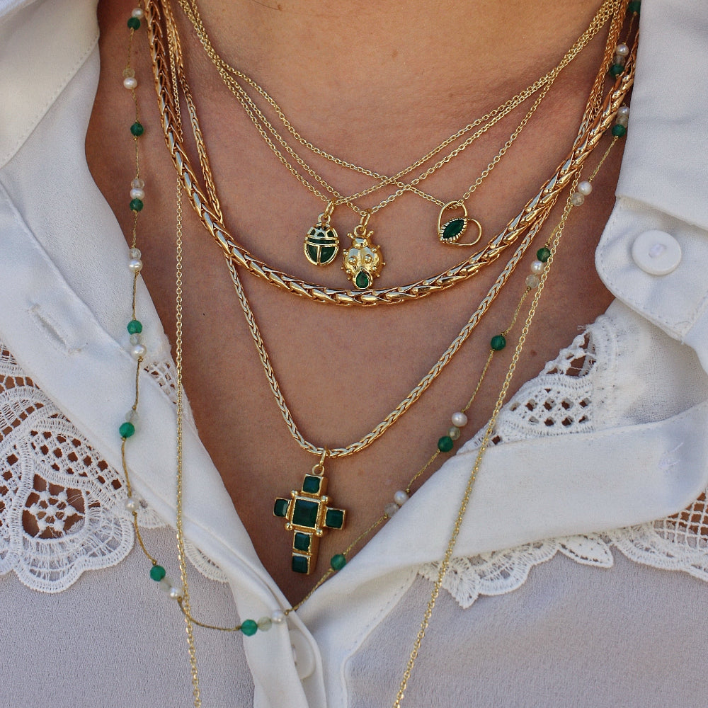 Collier doré maille palmier carrée