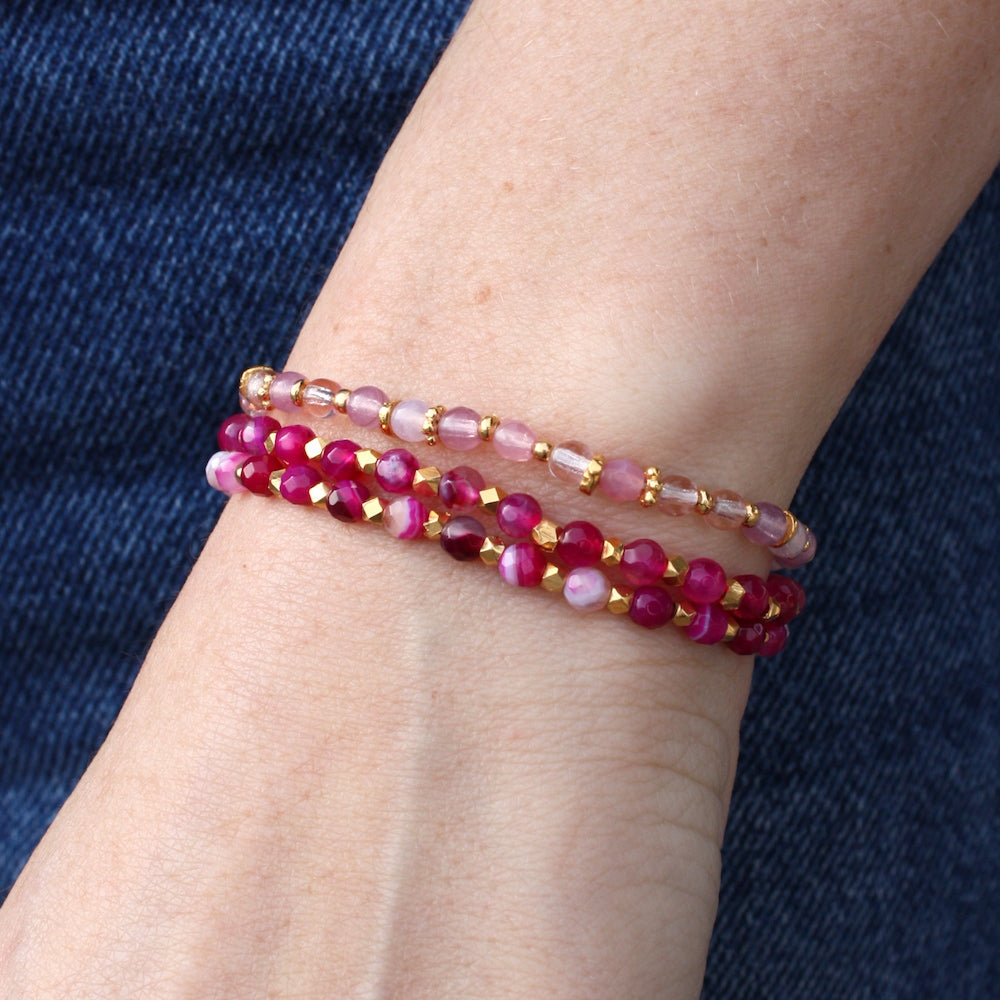 Bracelet perles dorées et pierres facettées - AGATE ROSE