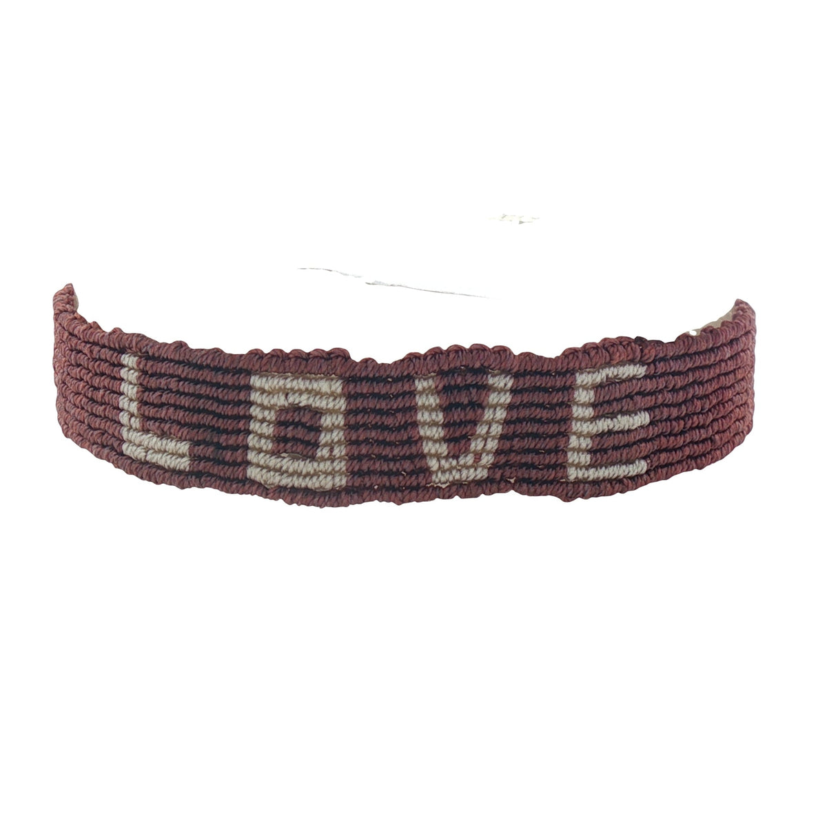 Bracelet brésiien doré fil tissé marron et crème "love"