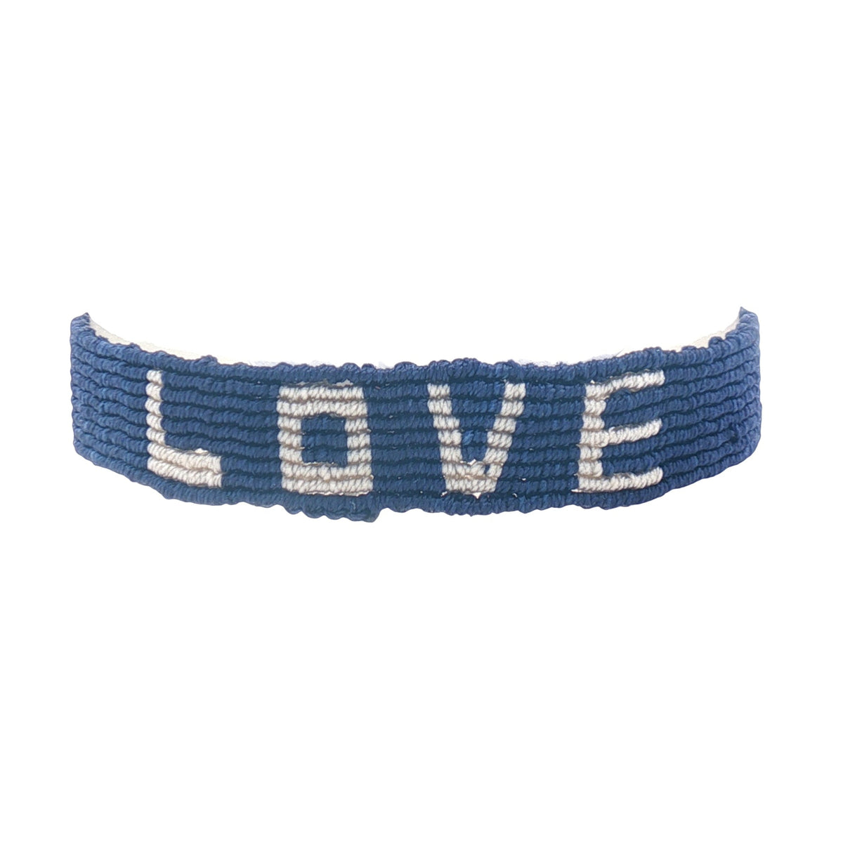 Bracelet brésilien doré fil tissé bleu marine et crème "love"