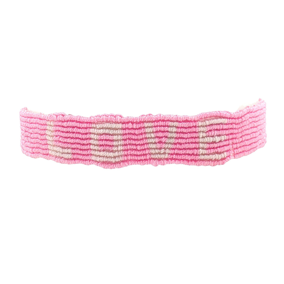 Bracelet brésilien doré fil tissé rose et crème "love"
