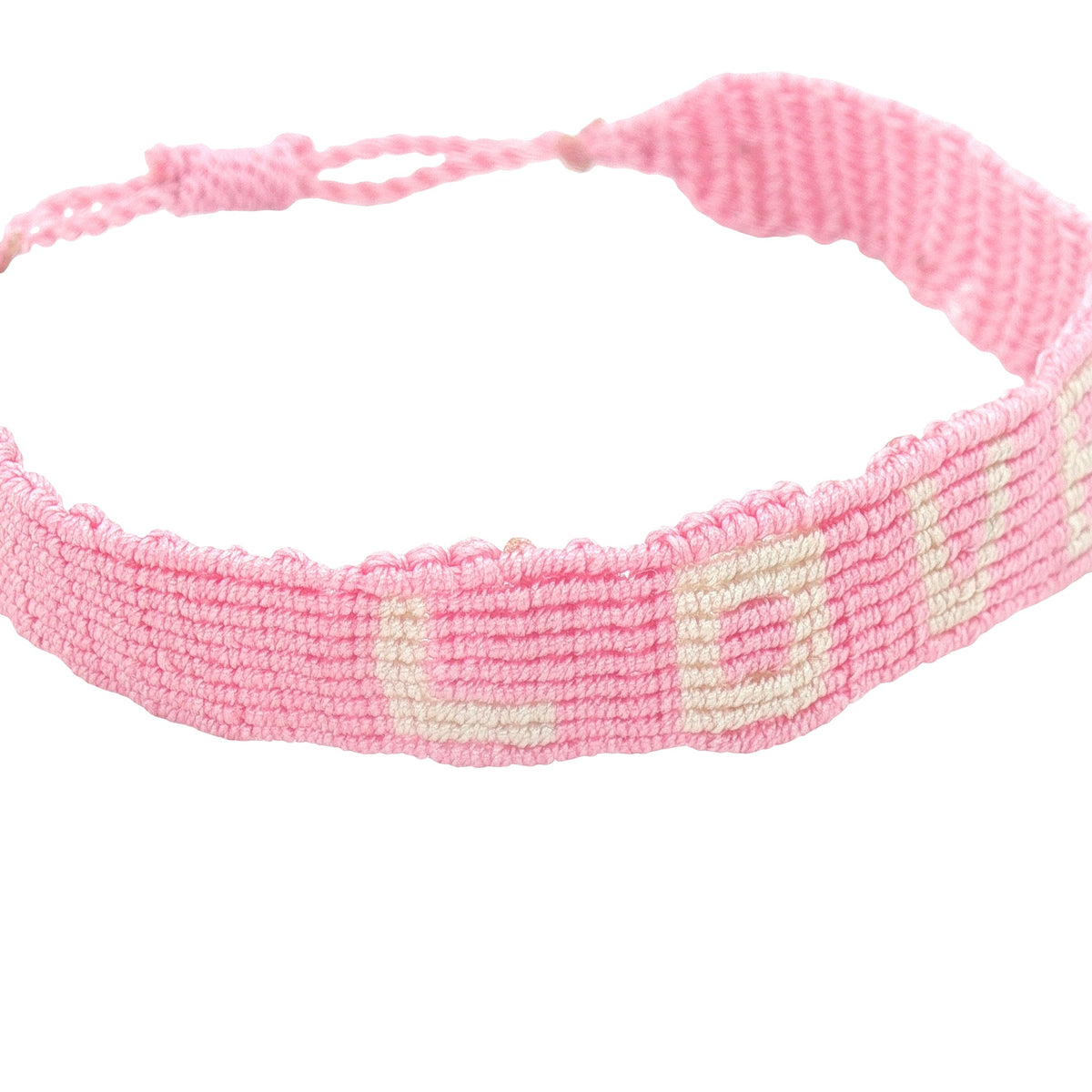 Bracelet brésilien doré fil tissé rose et crème "love"