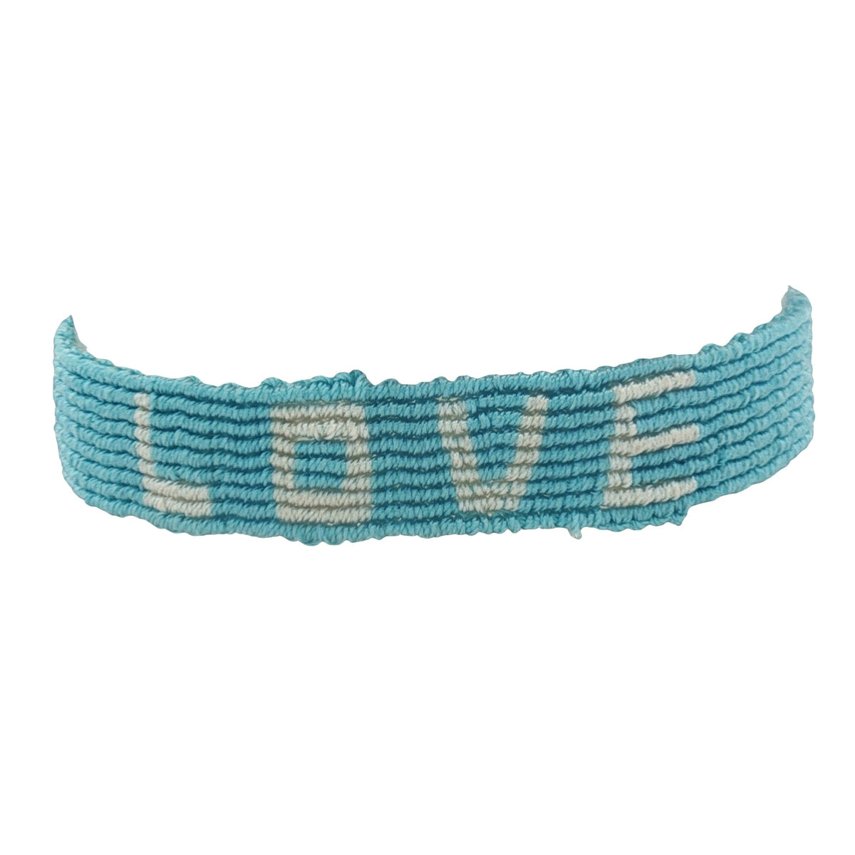 Bracelet brésilien doré fil tissé bleu et crème "love"