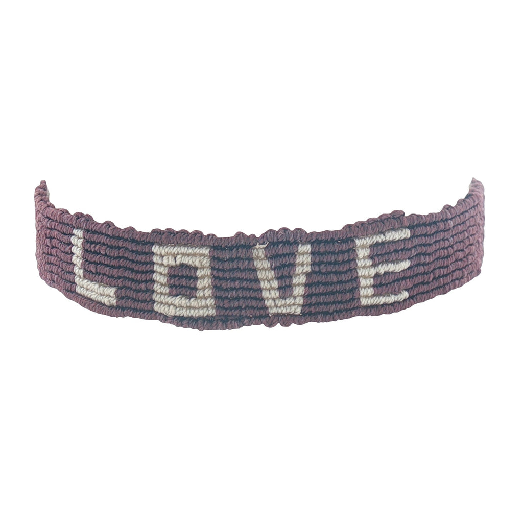Bracelet brésilien doré fil tissé marron foncé et crème "love"